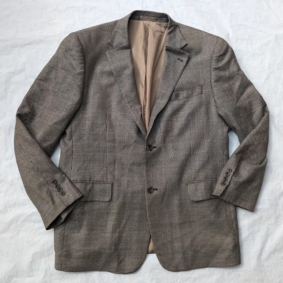 Van Heusen Brown 2 Button Suit Jacket Blazer Men 42 Reg Bamboo Wool - Picture 1 of 9